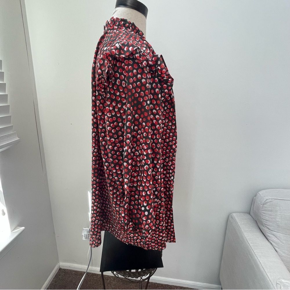 G by Giuliana Feminine Chic Ruffle Shoulder Blouse Red Pink Polka Dot Top 2X - Picture 8 of 11